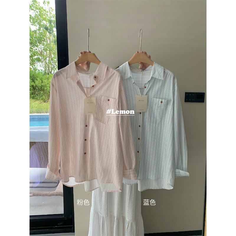 ☆現貨☆日系撞色豎條紋疉穿簡約襯衫-細節圖2