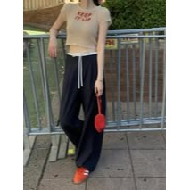 ☆現貨☆韓系chic撞色抽繩系帶條紋闊腿褲-細節圖3