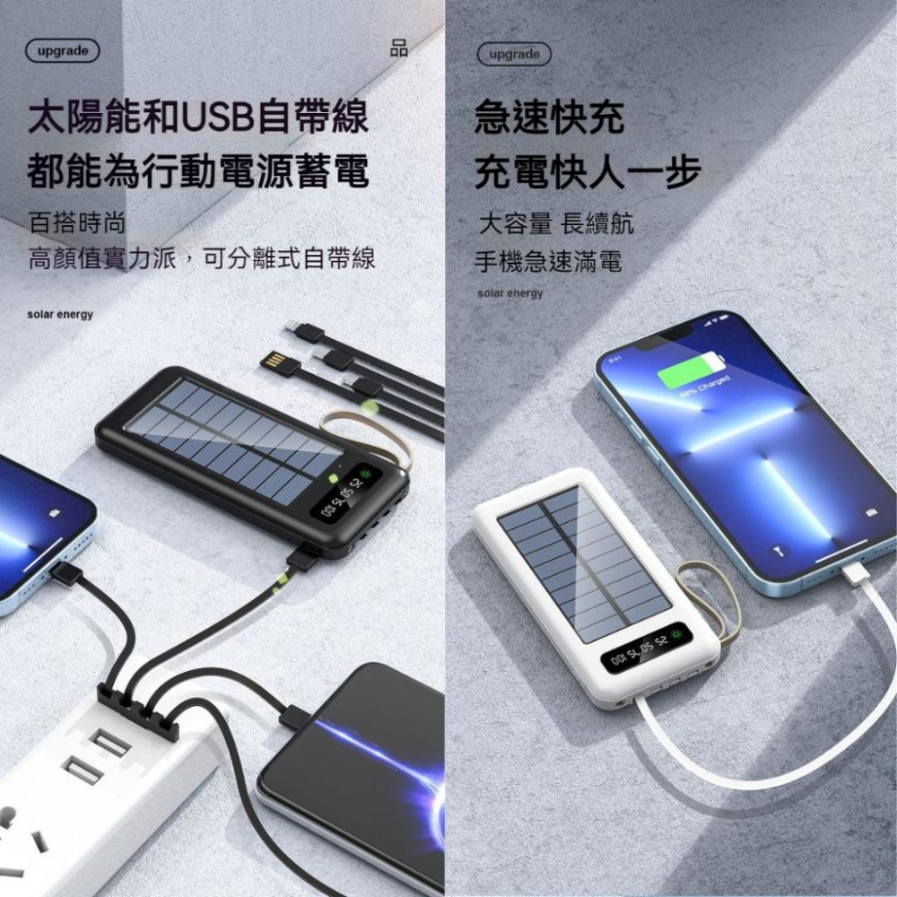 [台灣出貨 20000mAh] 太陽能行動電源 行動電源 充電寶 太陽能 移動電源 太陽能充電 手電筒 充電線 電源線-細節圖6