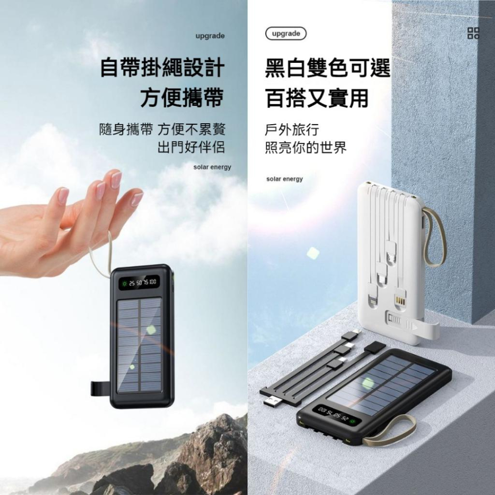 [台灣出貨 20000mAh] 太陽能行動電源 行動電源 充電寶 太陽能 移動電源 太陽能充電 手電筒 充電線 電源線-細節圖8