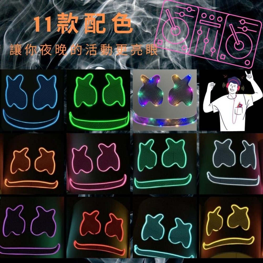 *台灣出貨*爆款 棉花糖頭 EVA + LED冷光面具 DJ 頭套 面具 潮流 個性 夜店 派對 萬聖節 跑趴 蹦迪-細節圖3