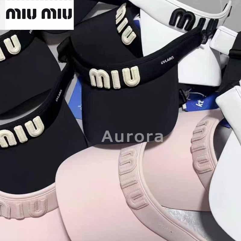 💕Aurora 美國代購💕 MIU MIU 韓國 高爾夫 球帽子 女士 防嗮 夏季 遮陽帽 時尚 空頂帽子-細節圖2