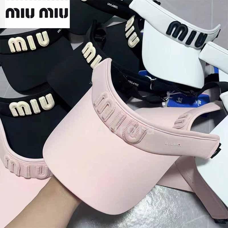💕Aurora 美國代購💕 MIU MIU 韓國 高爾夫 球帽子 女士 防嗮 夏季 遮陽帽 時尚 空頂帽子-細節圖3
