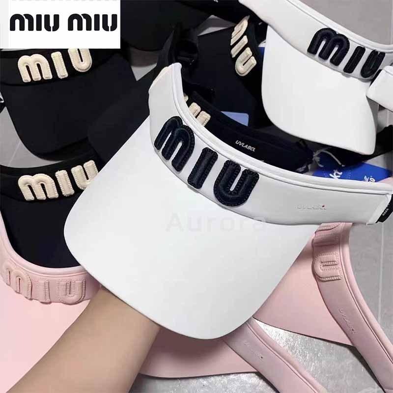 💕Aurora 美國代購💕 MIU MIU 韓國 高爾夫 球帽子 女士 防嗮 夏季 遮陽帽 時尚 空頂帽子-細節圖4