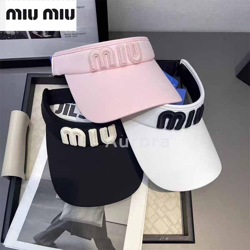 💕Aurora 美國代購💕 MIU MIU 韓國 高爾夫 球帽子 女士 防嗮 夏季 遮陽帽 時尚 空頂帽子-細節圖7