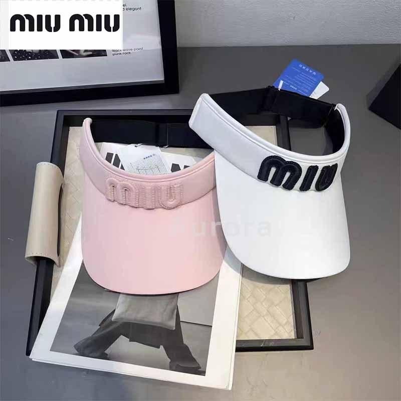 💕Aurora 美國代購💕 MIU MIU 韓國 高爾夫 球帽子 女士 防嗮 夏季 遮陽帽 時尚 空頂帽子-細節圖8