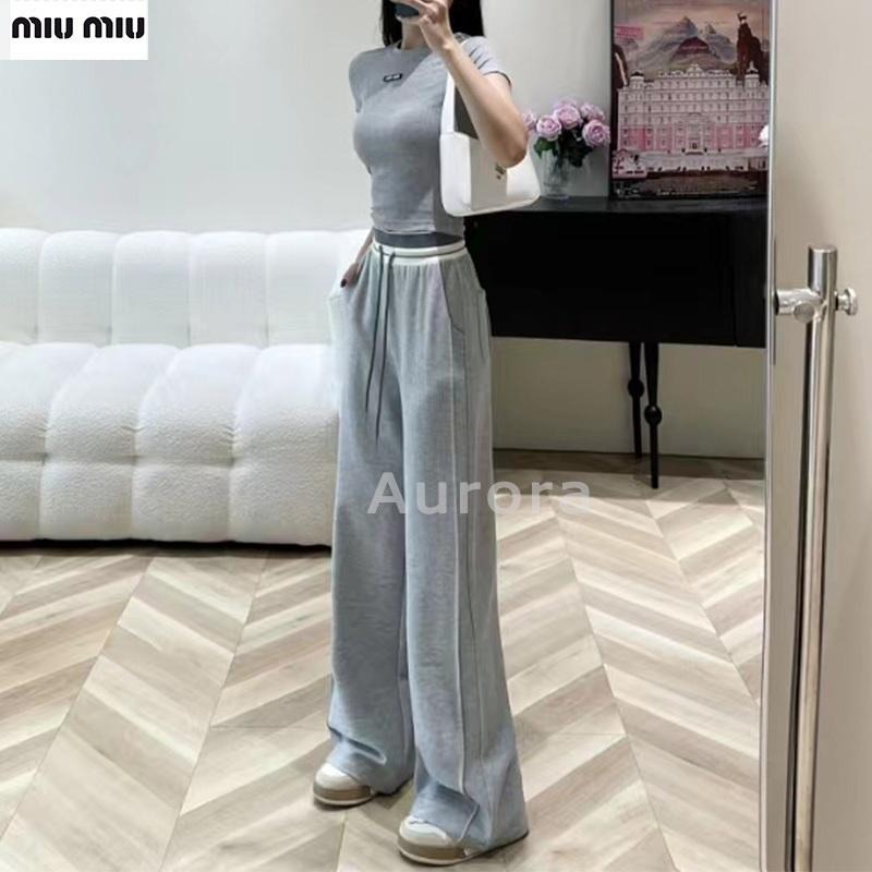 💕Aurora 美國代購💕MiuMiu 寬鬆 縣瘦 直筒運動褲 休閑百搭 衛褲 高腰 闊腿 女長褲-細節圖3