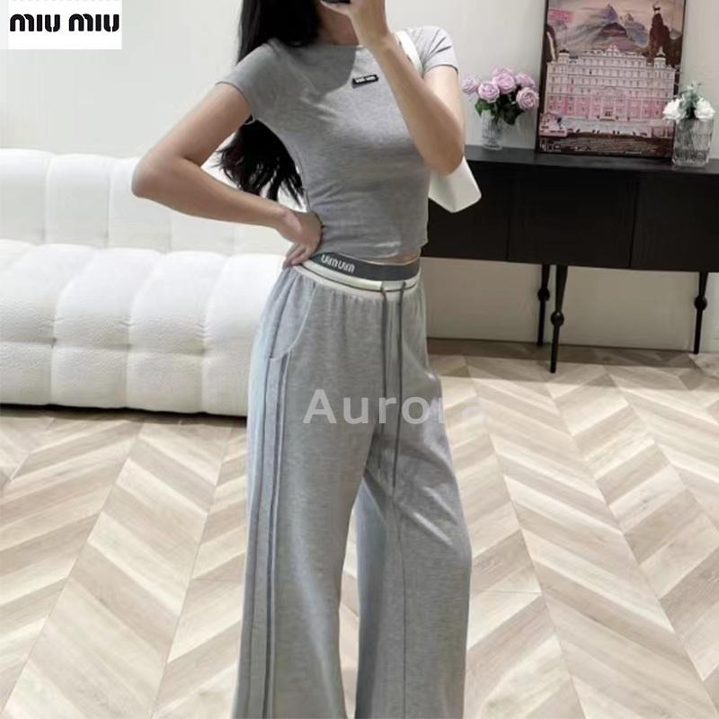 💕Aurora 美國代購💕MiuMiu 寬鬆 縣瘦 直筒運動褲 休閑百搭 衛褲 高腰 闊腿 女長褲-細節圖4