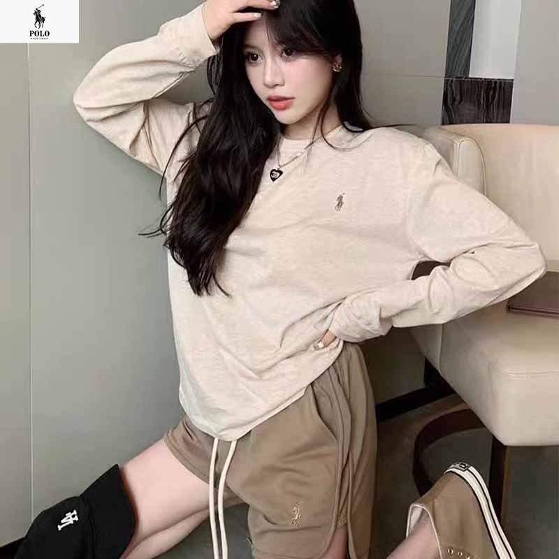 💕Aurora 美國代購💕拉夫.勞倫 Ralph Lauren 燕麥色奶茶套裝 薄款長袖T 兩側開衩短褲兩件套-細節圖2