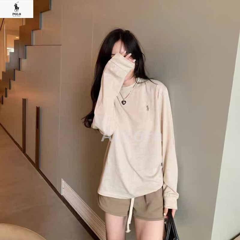 💕Aurora 美國代購💕拉夫.勞倫 Ralph Lauren 燕麥色奶茶套裝 薄款長袖T 兩側開衩短褲兩件套-細節圖8