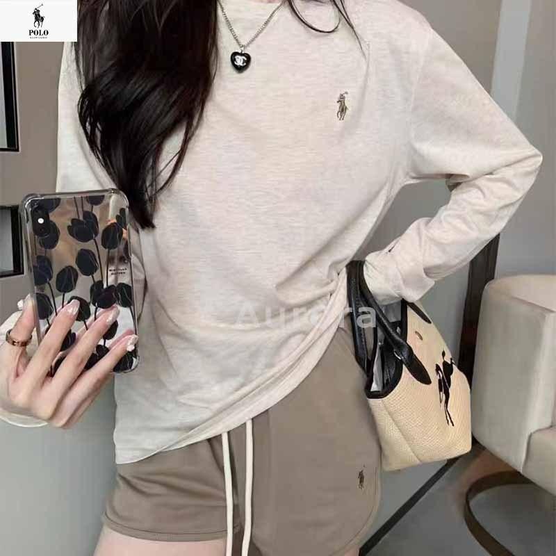 💕Aurora 美國代購💕拉夫.勞倫 Ralph Lauren 燕麥色奶茶套裝 薄款長袖T 兩側開衩短褲兩件套-細節圖9