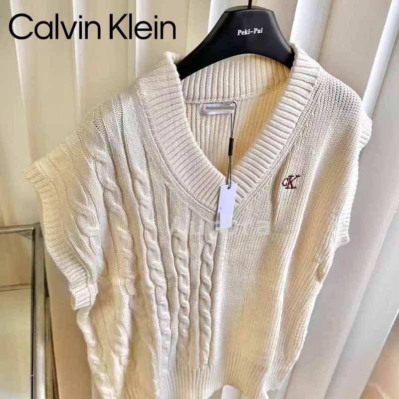 💕Aurora 美國代購💕 Calvin Klein 刺繡 v領 寬松 甜美 百搭 背心 針織 毛衣-細節圖3