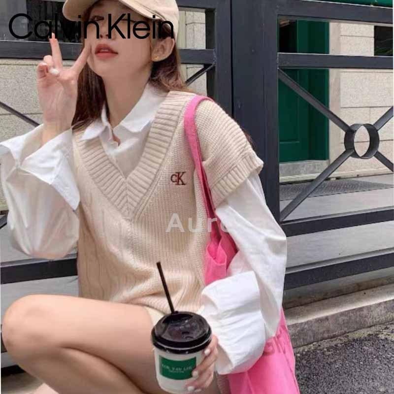 💕Aurora 美國代購💕 Calvin Klein 刺繡 v領 寬松 甜美 百搭 背心 針織 毛衣-細節圖6