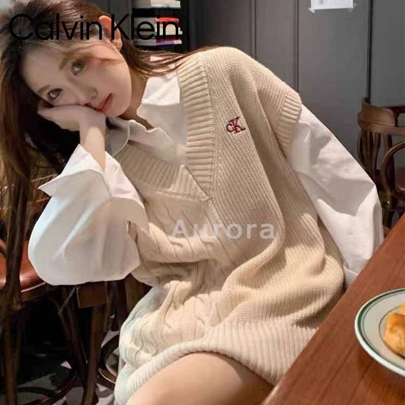 💕Aurora 美國代購💕 Calvin Klein 刺繡 v領 寬松 甜美 百搭 背心 針織 毛衣-細節圖8