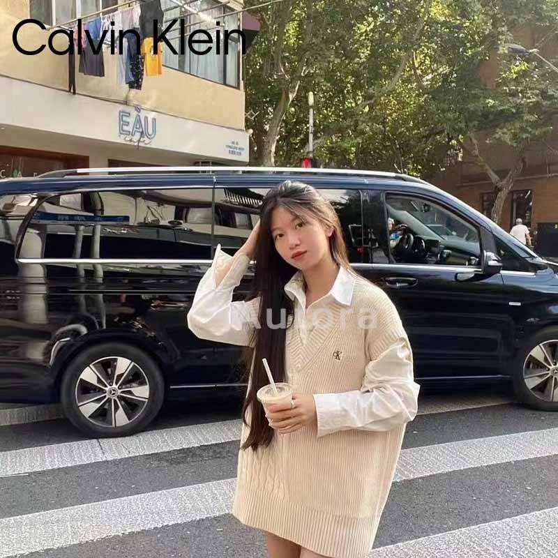 💕Aurora 美國代購💕 Calvin Klein 刺繡 v領 寬松 甜美 百搭 背心 針織 毛衣-細節圖9