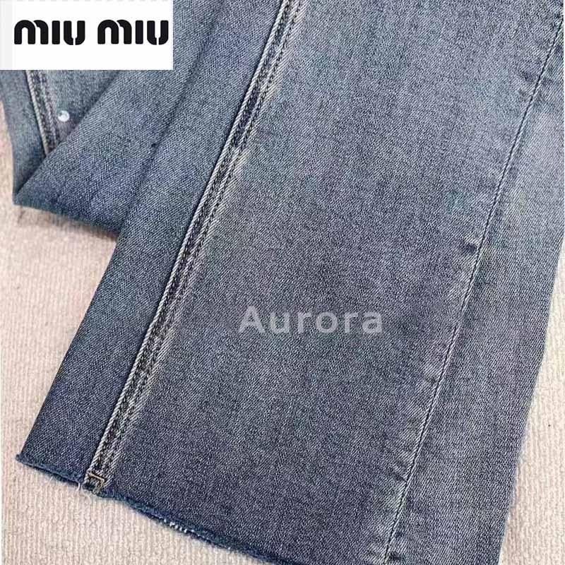 💕Aurora 美國代購💕 MiuMiu 新款 腰部燙鑽微喇叭牛仔褲 修身 舒適 復古 百搭顯瘦-細節圖9