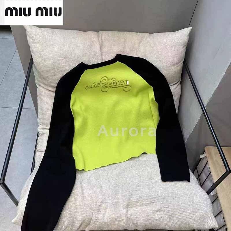 💕Aurora 美國代購💕 MIU MIU 今年 流行 小眾 上衣 小個子 T恤女夏-細節圖3