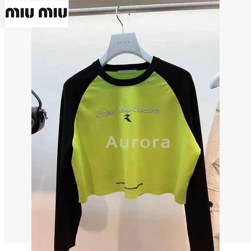 💕Aurora 美國代購💕 MIU MIU 今年 流行 小眾 上衣 小個子 T恤女夏-細節圖6