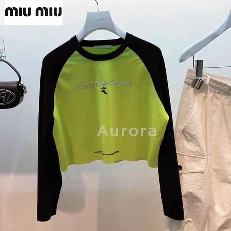 💕Aurora 美國代購💕 MIU MIU 今年 流行 小眾 上衣 小個子 T恤女夏-細節圖7
