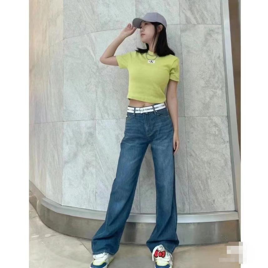 Aurora 購物分享💕 Calvin Klein JENNIE同款 織帶 高腰字母直筒牛仔褲 水洗牛仔長褲 女生-細節圖4