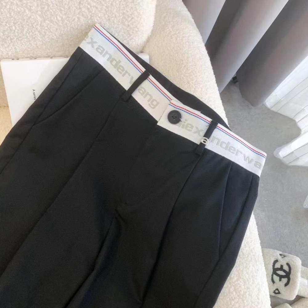Aurora 購物分享💕Alexander wang 大王 高腰字母鬆緊休閒西褲 長褲 顯瘦 OL通勤 黑色休閒西褲-細節圖13
