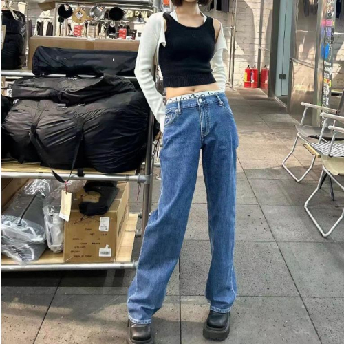 Aurora 購物分享💕 Calvin Klein JENNIE同款90系列新款牛仔褲 CK經典腰邊logo 水洗牛仔褲