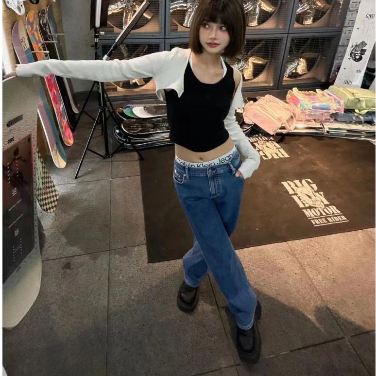 Aurora 購物分享💕 Calvin Klein JENNIE同款90系列新款牛仔褲 CK經典腰邊logo 水洗牛仔褲-細節圖5