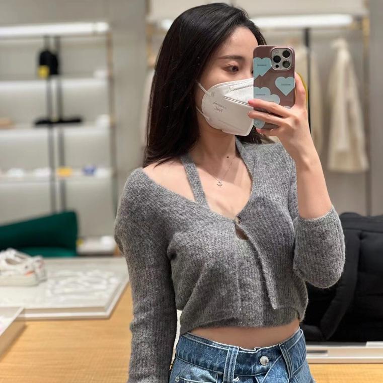 Aurora 購物分享💕Alexander wang 亞歷山大王假兩件掛脖開衫 短款針織上衣-細節圖5