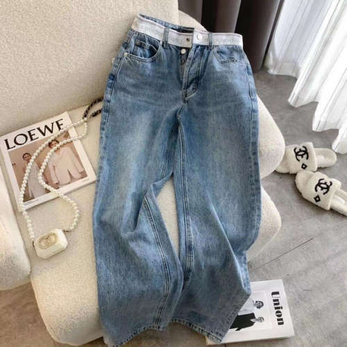 Aurora 購物分享💕Alexander wang 高腰牛仔長褲 織帶拼接直筒牛仔褲