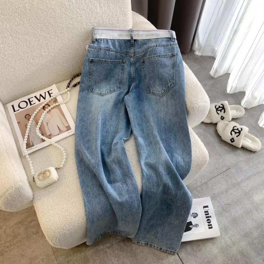 Aurora 購物分享💕Alexander wang 高腰牛仔長褲 織帶拼接直筒牛仔褲-細節圖2