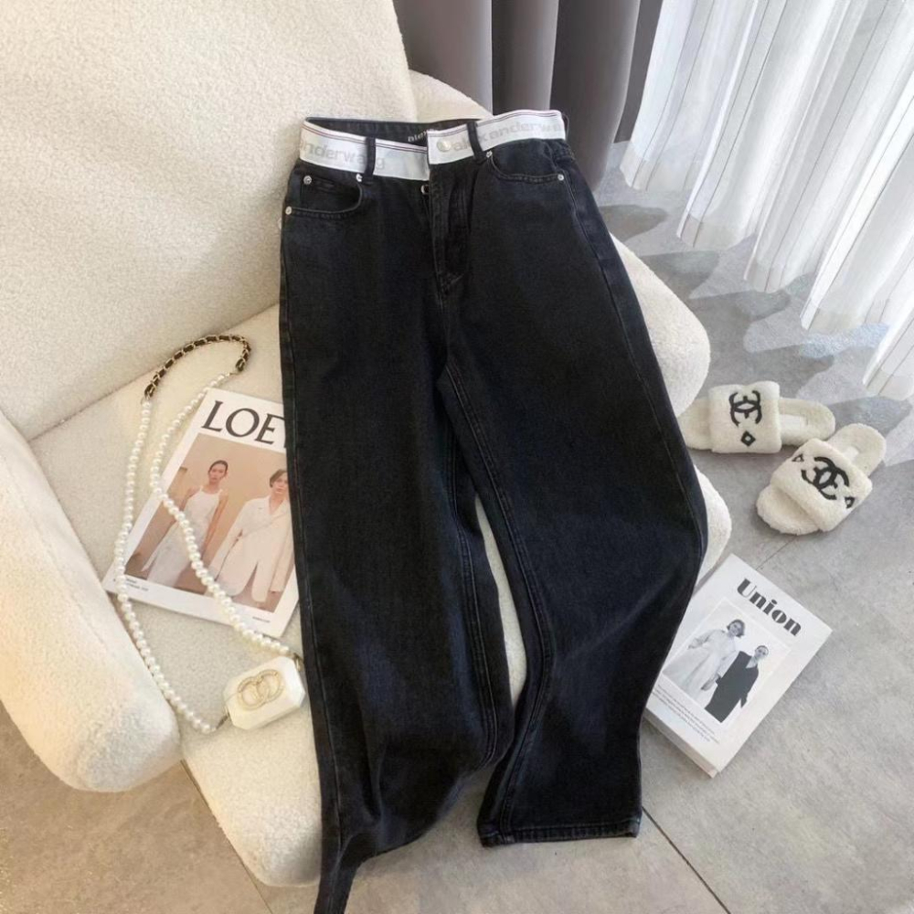 Aurora 購物分享💕Alexander wang 高腰牛仔長褲 織帶拼接直筒牛仔褲-細節圖3