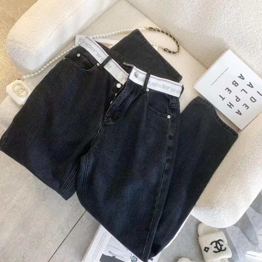 Aurora 購物分享💕Alexander wang 高腰牛仔長褲 織帶拼接直筒牛仔褲-細節圖4