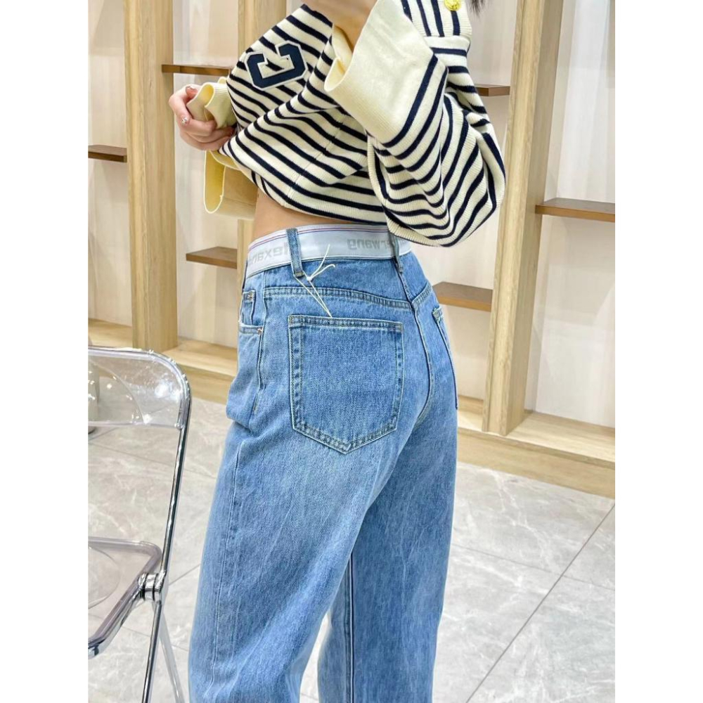 Aurora 購物分享💕Alexander wang 高腰牛仔長褲 織帶拼接直筒牛仔褲-細節圖5