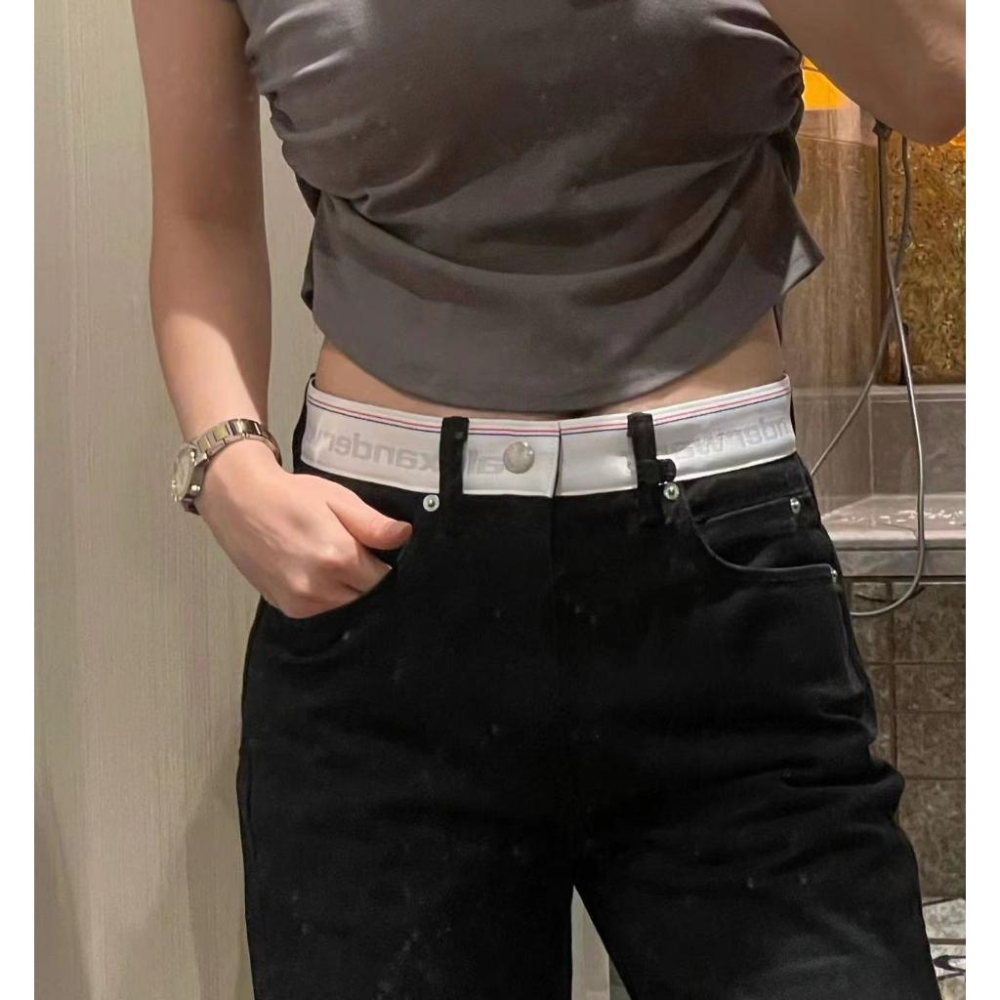 Aurora 購物分享💕Alexander wang 高腰牛仔長褲 織帶拼接直筒牛仔褲-細節圖7