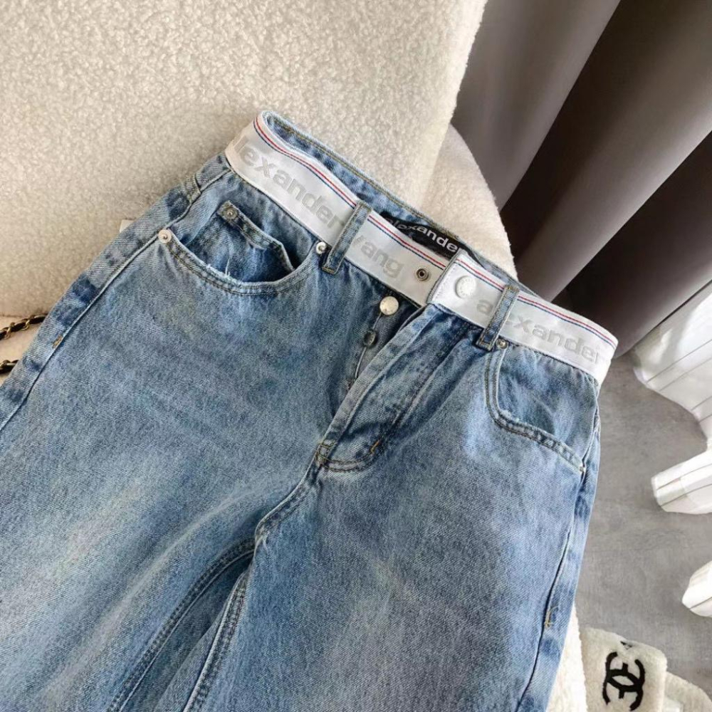 Aurora 購物分享💕Alexander wang 高腰牛仔長褲 織帶拼接直筒牛仔褲-細節圖8