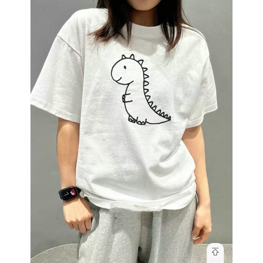 韓國刺繡線條Q版恐龍T恤-細節圖3