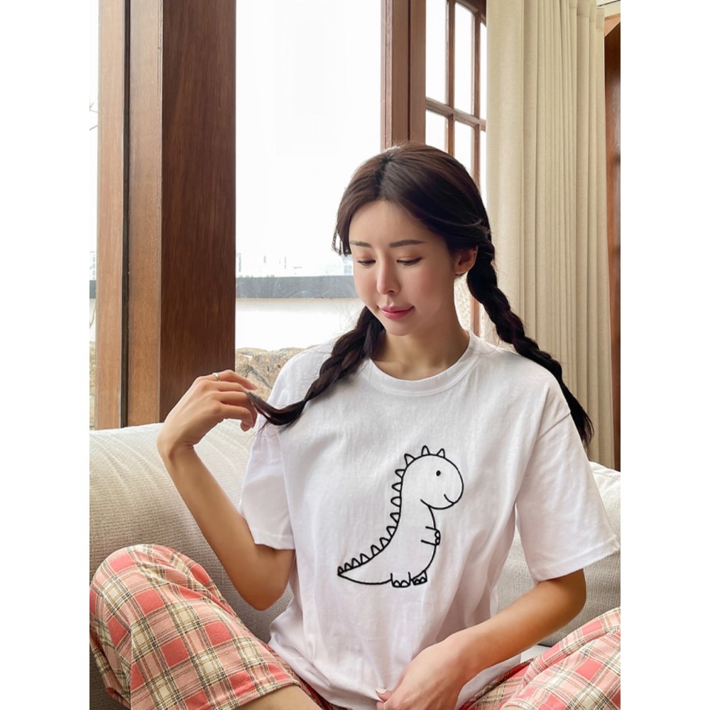 韓國刺繡線條Q版恐龍T恤-細節圖8