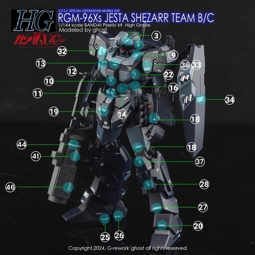 【Max模型小站】炎水貼 GHOST版 HG(113) RGM-96X 傑斯塔 B C班裝備 高清 螢光水貼-細節圖2