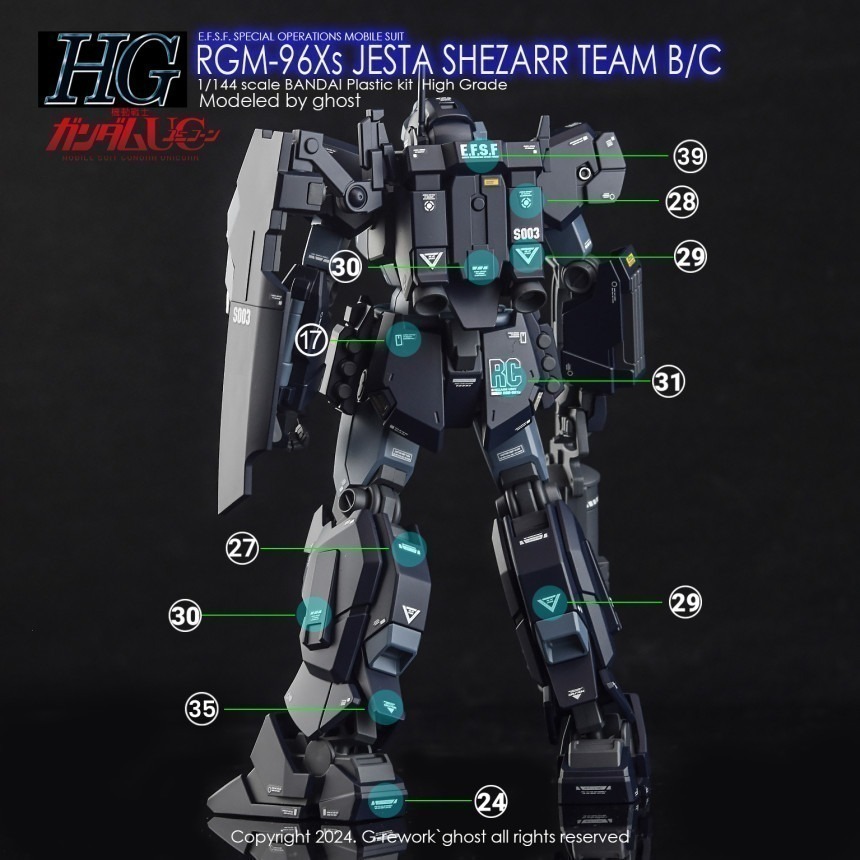 【Max模型小站】炎水貼 GHOST版 HG(113) RGM-96X 傑斯塔 B C班裝備 高清 螢光水貼-細節圖3