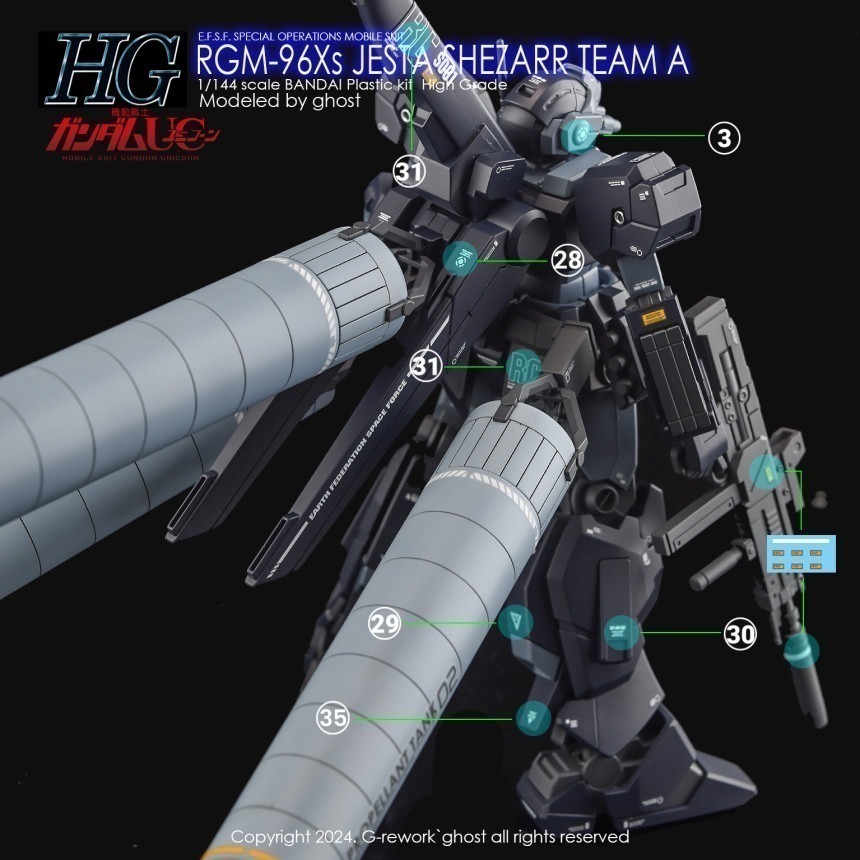 【Max模型小站】炎水貼 GHOST版 HG(112) RGM-96X 傑斯塔 A班裝備 高清 螢光水貼-細節圖3