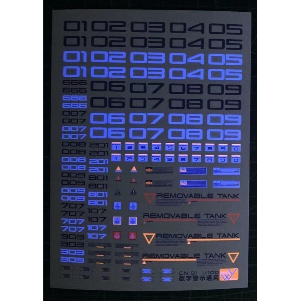 【Max模型小站】藍宇 1/100 數字 編號 警示標誌 通用標誌螢光水貼-細節圖2