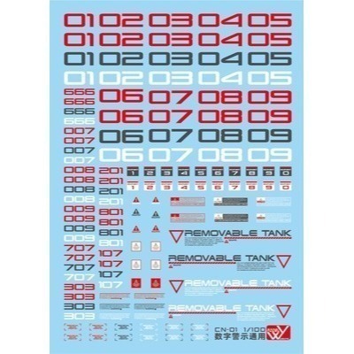 【Max模型小站】藍宇 1/100 數字 編號 警示標誌 通用標誌螢光水貼-規格圖2