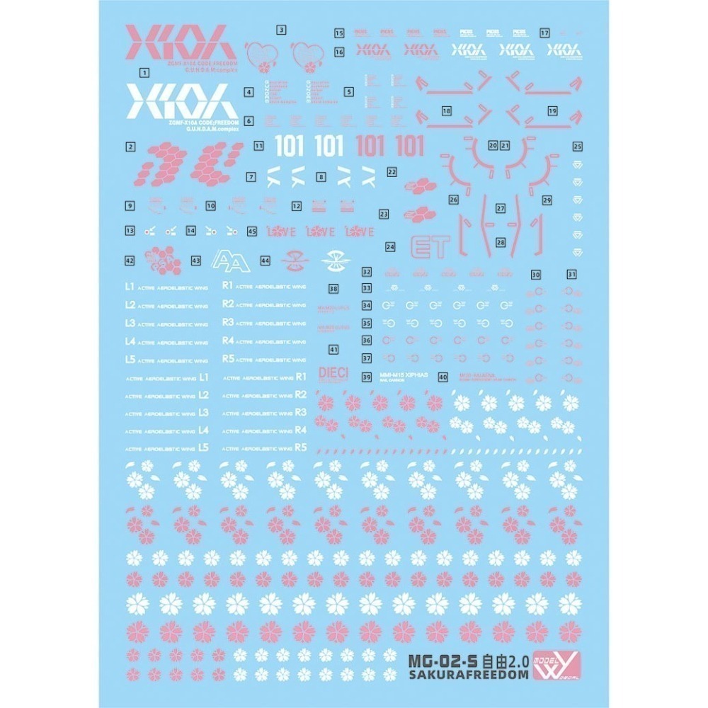 【Max模型小站】藍宇 MG ZGMF-X10A 自由鋼彈2.0(櫻花).專用水貼【螢光+夜光】-細節圖2