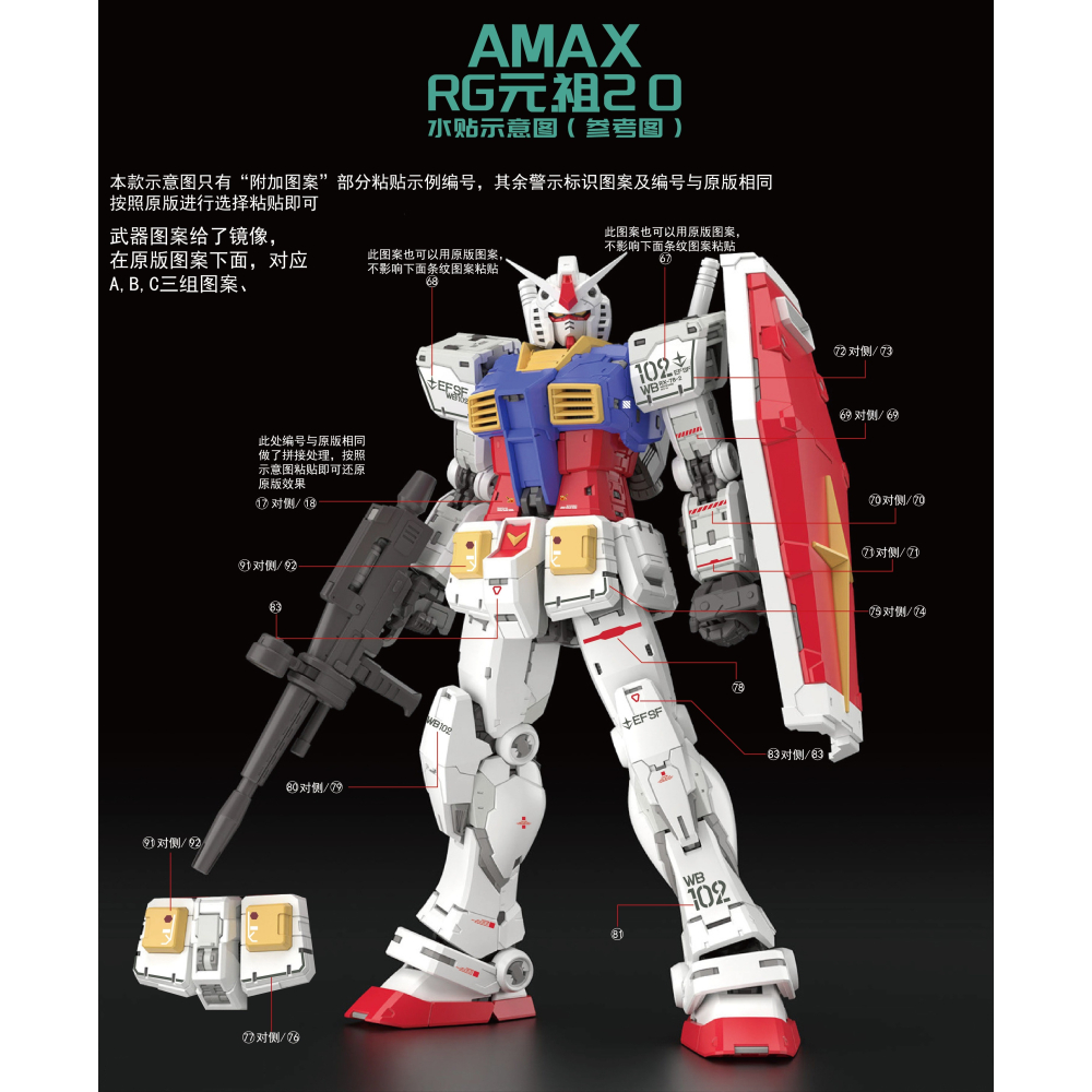 【Max模型小站】AMAX RG 1/144 RX78-2 RG元祖2.0 模型 高清 螢光水貼-細節圖2