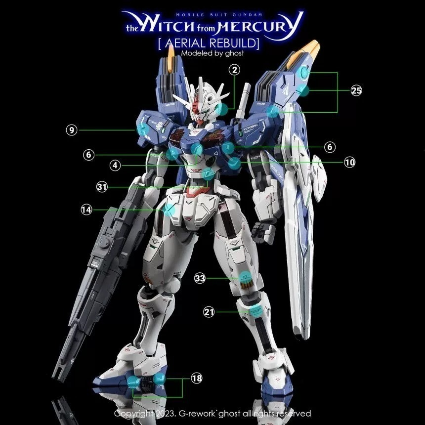 【Max模型小站】炎水貼 GHOST HG(70) 水星的魔女 風靈鋼彈 修改型 强化型 螢光水貼-細節圖2