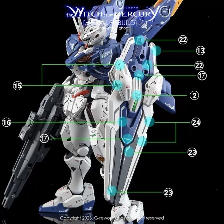 【Max模型小站】炎水貼 GHOST HG(70) 水星的魔女 風靈鋼彈 修改型 强化型 螢光水貼-細節圖3