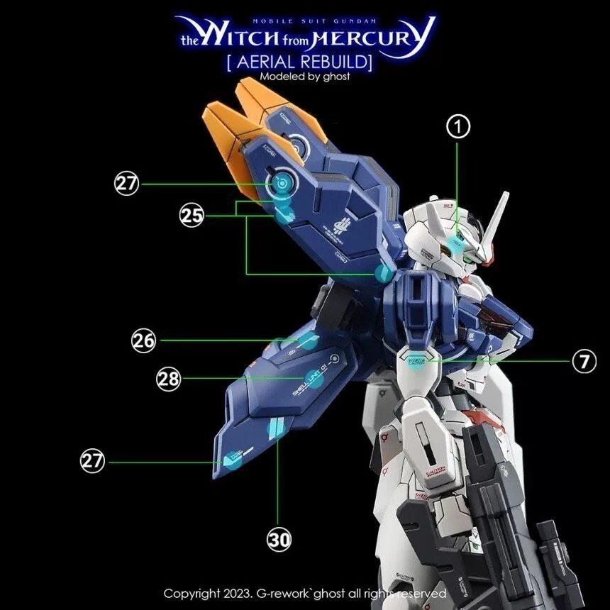 【Max模型小站】炎水貼 GHOST HG(70) 水星的魔女 風靈鋼彈 修改型 强化型 螢光水貼-細節圖4