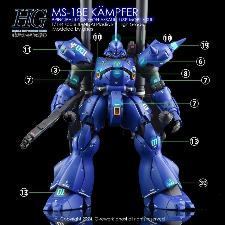 【Max模型小站】炎水貼 GHOST HGUC(89) 1/144 MS-18E Kampfer 肯普法 螢光水貼-細節圖2