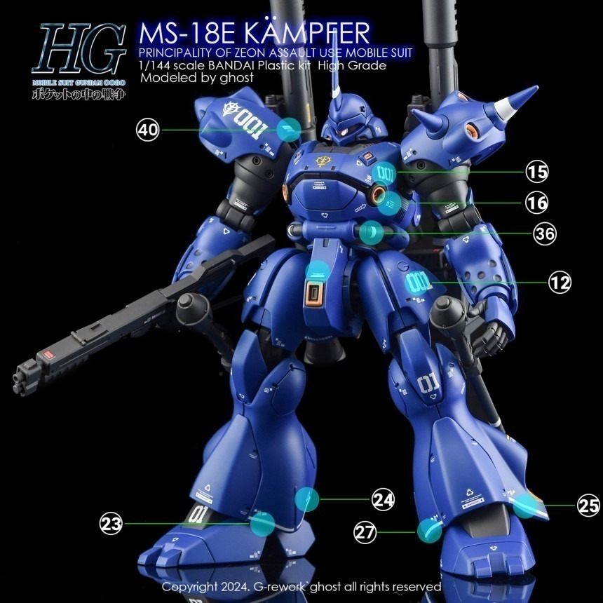 【Max模型小站】炎水貼 GHOST HGUC(89) 1/144 MS-18E Kampfer 肯普法 螢光水貼-細節圖3