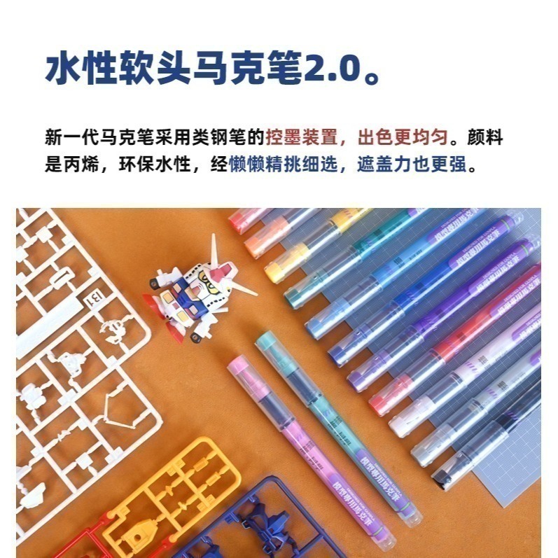 【Max模型小站】懶懶同學 水性軟頭馬克筆 丙烯模型手辦塗裝上色工具(20色)-細節圖2